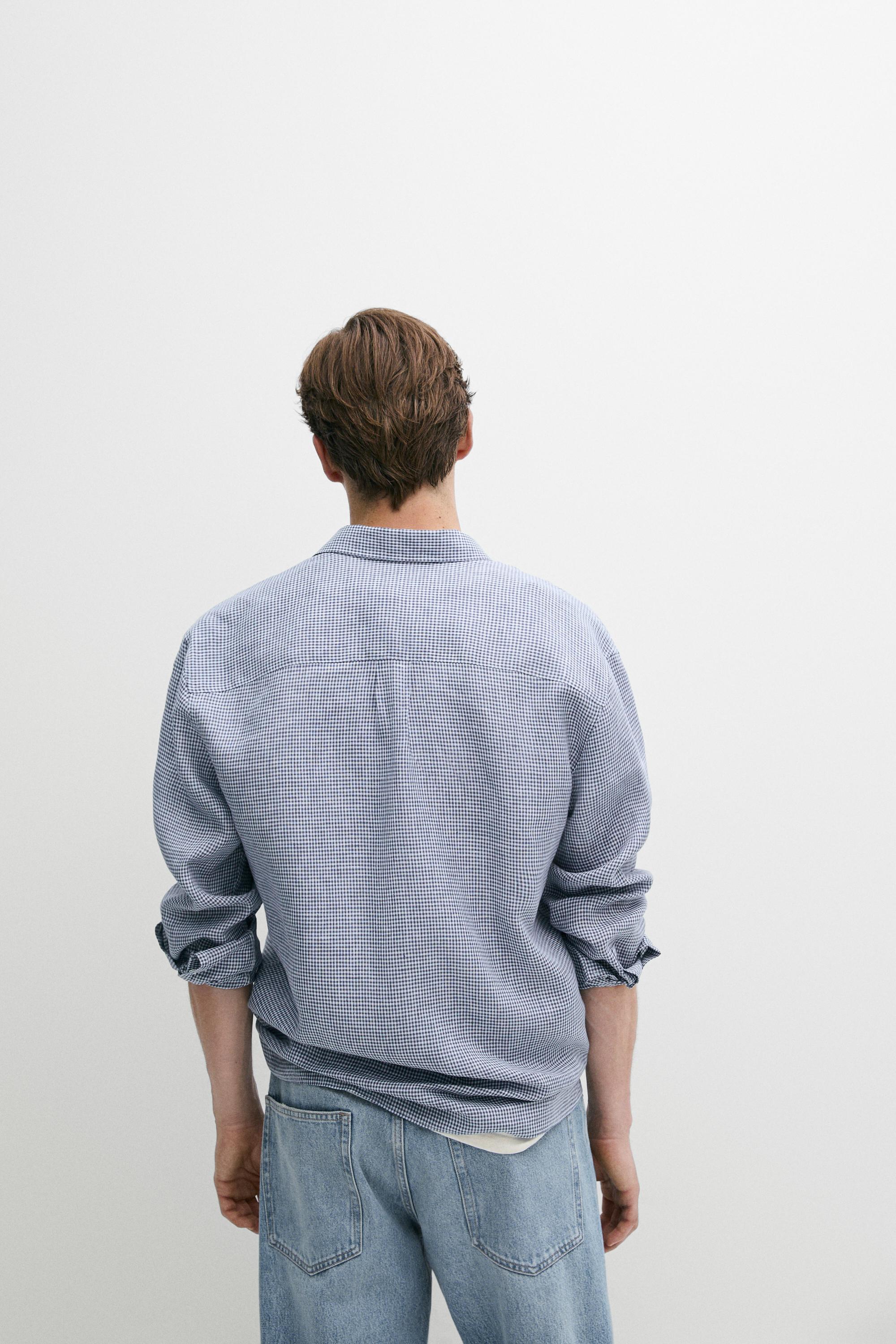 100% linen regular fit gingham shirt